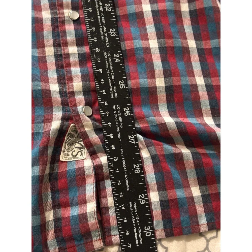 Levi's Men's Plaid Red Blue White‎ Flannel Long Sleeve Button-Up Shirt Size L